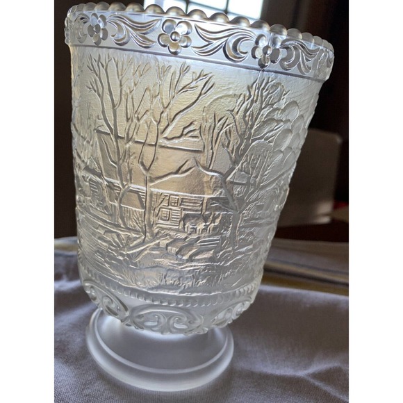 Fenton Frosted Glass Spooner Currier & Ives Old Grist Mill - Picture 2 of 3